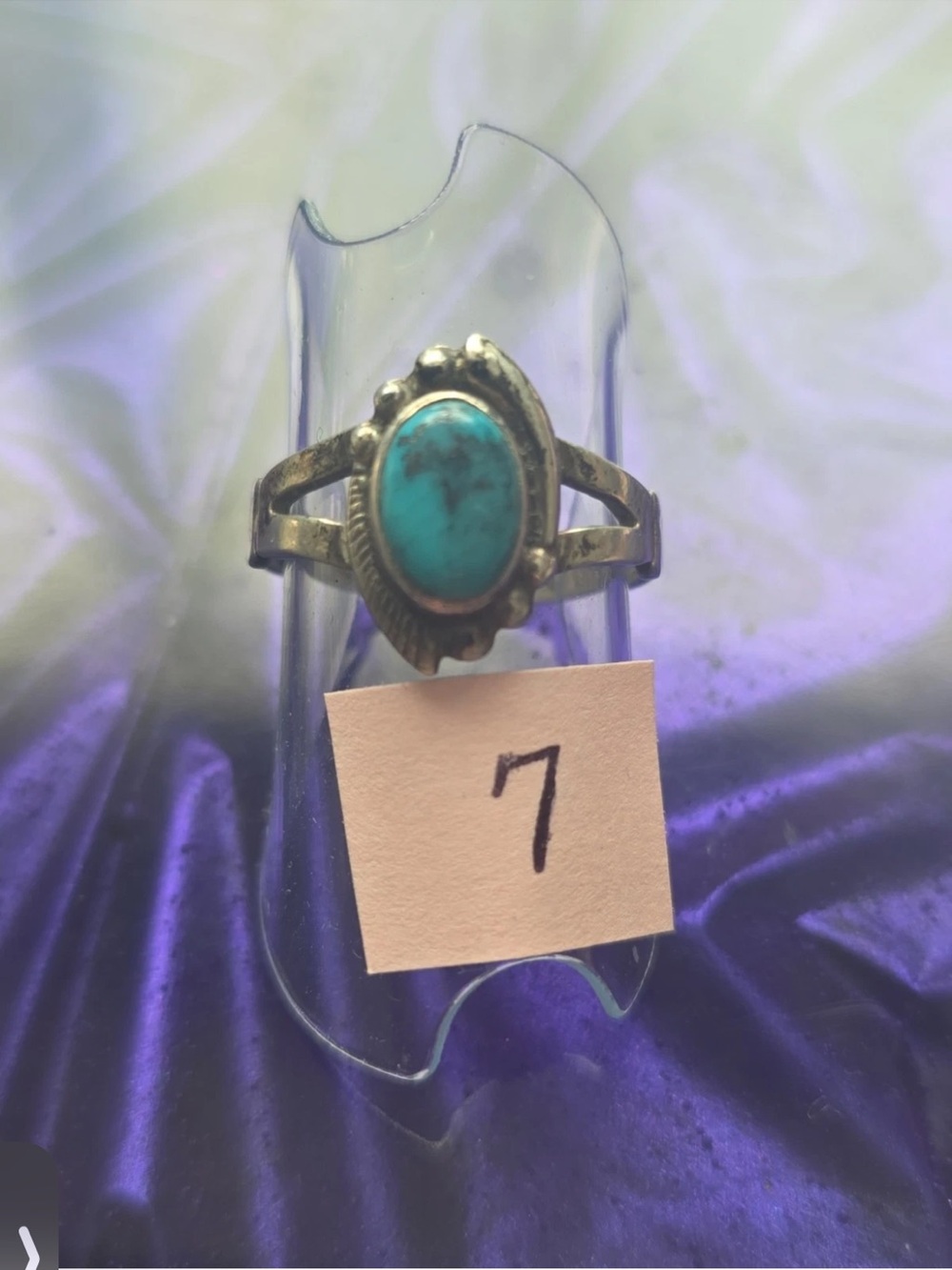 Vintage Turquoise Oval Sterling-Style Ring - Blue Stone 7